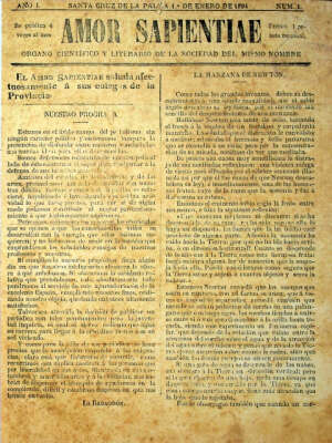 Amor Sapientiae  rgano cientfico y literario de la sociedad del mismo nombre. -Ao I,nmero 1, 1 de Enero de1894-