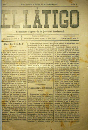El Ltigo  Semanario rgano de la juventud intelectual. -