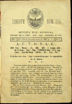 Tinerfe  Revista mensual. rgano de la Logia Masnica Tinerfe. -