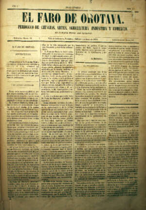 El Faro de La Orotava  Peridico de ciencias, artes, agricultura, industria y comercio. -